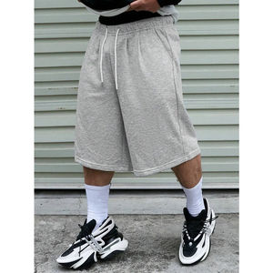 Shorts amples pour homme avec cordon de serrage à la taille, shorts de sport, couleur unie holographique, streetwear, shorts en pur coton pour homme - Product Image 5