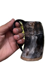 Chope artisanale écologique en corne de buffle avec base en bois – Authentique chope en corne naturelle de buffle pour bière et artisanat - Product Image 6