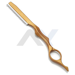 มีดโกนตัดผมแบบกำหนดเองสำหรับตัดแต่งทรงผม มีดโกนสแตนเลสสีทองลายขรุขระ สำหรับร้านทำผมและใช้ในบ้าน - Product Image 1