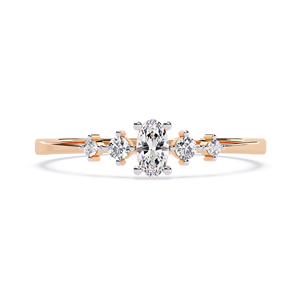 Anillo de Oro Sólido de 14K con Diamantes Cultivados en Laboratorio de Corte Ovalado y Redondo, Minimalista y Único para Mujer, Ideal para Regalo, Fiesta y Aniversario - Product Image 5