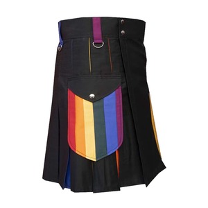 Women's Black Cotton Kilt Colorblock Design With Rainbow Pockets Regular Fit For Adults - Product Image 3