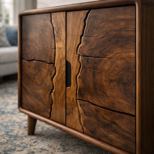 Luxali Wooden Handmade Modern Wooden <b>Sideboard</b> With Wave Carving Design For Living Room Home Furniture Midcentury Modern <b>Storage</b> - Product Image 3