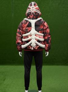 Veste matelassée à capuche pour homme avec motif imprimé 3D, couleur rouge et noir, coupe-vent, streetwear, style anglais, doublure en sherpa - Product Image 3