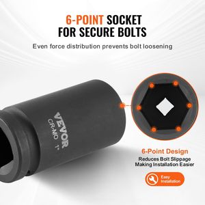 Set di chiavi a bussola a impatto per dadi di asse, profonda serie 6-punti, 8 pezzi, SAE, in CR-MO trattato termicamente, attacco da 3/4 pollici - Product Image 4