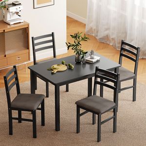 Juego de Mesa de Cocina Estilo Rústico Negro de 5 Piezas para 4 Personas, Incluye Sillas Tapizadas y Patas de Madera de Caucho - Product Image 2