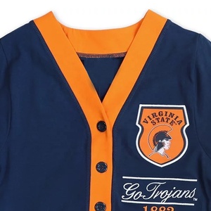 Virginia State Trojans Women's Navy Orange Cardigan V-Neck Full Sleeve Button Front Preppy Style 82 Printed - Product Image 2