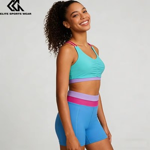 Ropa Deportiva con Bloques de Color para Equipos de Baile, Múltiples Colores, Sujetador Deportivo, Pantalones Cortos Deportivos de Cintura Alta - Product Image 5
