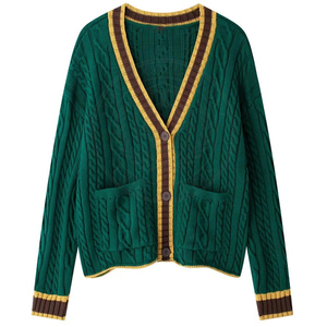 Cárdigan de punto verde Delta Sorority para hombre y mujer, suéter con logo bordado de letras griegas, punto trenzado, corte regular. - Product Image 1