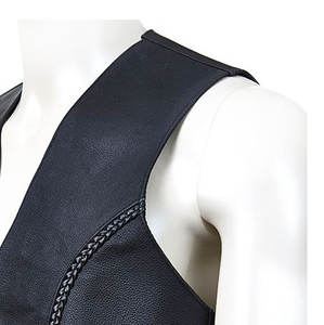 Gilet de moto vintage en cuir véritable noir pour homme, col en V, fermeture boutonnée, respirant, vêtement d'extérieur d'automne, côtés ajustables à lacets - Product Image 5