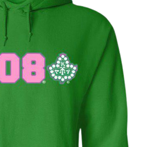 Sudadera con Capucha AKA 1908 Ivy, Sudadera de Forro Polar Premium, Ropa Personalizada para Hermandades Griegas, Color Verde Kelly y Rosa para Mujer - Product Image 3