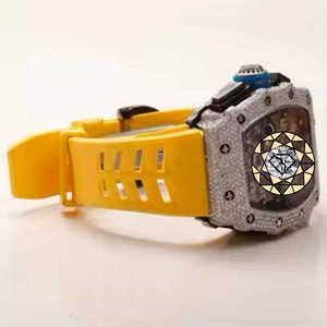 Montre ICEOUT avec diamants cultivés en laboratoire, bracelet en acier inoxydable 46 mm, cadran bleu, mouvement mécanique de luxe HipHop, écologique, 10 bars - Product Image 2