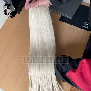 Venta al por mayor 100g teñido blanqueado permanente vietnamita Remy extensiones de cabello cinta recta trama única en todos los colores de pelo Hali - Product Image 6