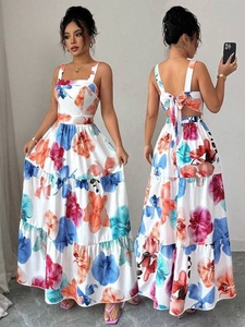 Elegante Vestido Maxi con Estampado Floral para Mujer, Diseño de Camisola sin Mangas, Cintura Ajustada y Silueta Fluida en Línea A - Product Image 2