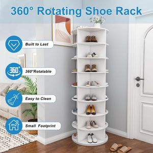 8-Tier Free Standing <b>Rotating</b> Shoe <b>Rack</b> Tower 360 Degrees Revolving <b>Storage</b> Organizer with 32 Pair Holding Capacity - Product Image 6