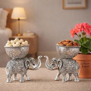 Handmade Metal Elephant Bowl Set With Carved Oriental Design For Fruit And Snacks Gifting - Product Image 1