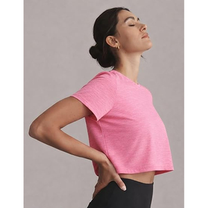 Camiseta Corta Holgada de Algodón para Mujer, Estilo Oversize con Hombros Caídos, Casual, Lisa, con Logotipo Personalizado - Product Image 3