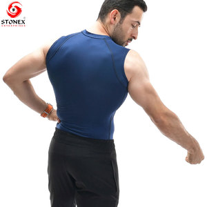 Men's Blue Short Sleeve <b>Compression</b> <b>Shirt</b> Quick Dry Eco-Friendly 100% Polyester Workout Top for Gym Fitness Adults Wholesale - Product Image 2