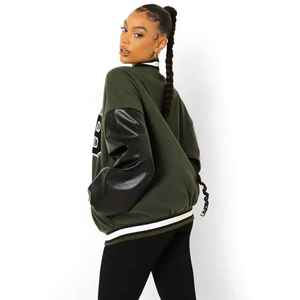 Blouson universitaire pour femme de haute qualité, respirant, en laine polaire, toile de coton, avec logo brodé, design baseball Letterman, uni et brut - Product Image 5