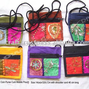 Elegant Zari Embroidered <b>Coin</b> <b>Bag</b> Made with Premium Silk Fabric Featuring Traditional Hand Embroidery Stylish Mobile Phone Carry - Product Image 4