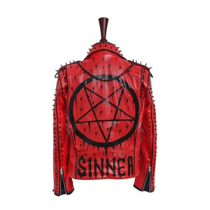 Men's Red PU Leather <b>Gothic</b> Punk <b>Jacket</b> - Spiked Studded Biker Rocker Sinner Zipper Closure <b>Jacket</b> 2026 - Product Image 6