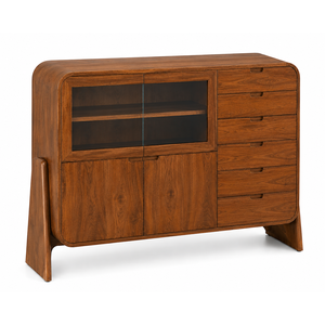 Aparador de Madera Maciza de Estilo Moderno de Mediados de Siglo con Puertas de Vidrio y Cajones, Mueble de Almacenamiento para Sala de Estar - Product Image 1