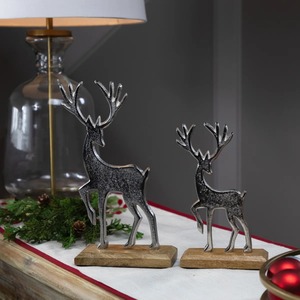Stylish Metallic Reindeer Sculpture Set with Wooden Base for <b>Christmas</b> Decor and Seasonal Gifting Wholesale From India - Product Image 3