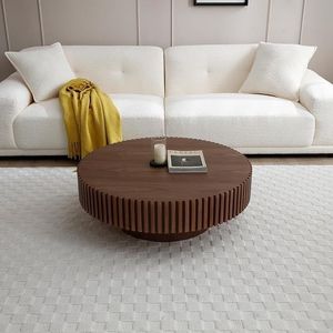 Modern <b>Round</b> Wooden Coffee <b>Table</b> with Fluted <b>Side</b> Design for Living Room Home Furniture - Product Image 5