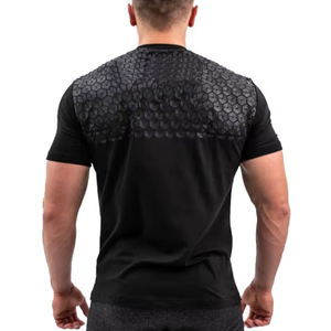 T-shirts ajustés pour hommes, respirants et antidérapants, impression personnalisée, 90% coton, 10% élasthanne, vêtements de sport pour la salle de sport, couleur noire, saison printemps - Product Image 5