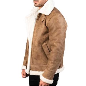 Chaqueta de cuero marrón premium para hombre, de gamuza suave, cuero auténtico, con cierre de cremallera, cuello de banda y diseño elegante, estilo motero. - Product Image 3