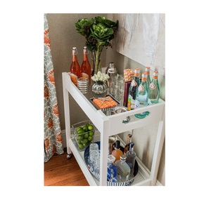 White Rectangle Bar Cart Multi-Functional <b>Serving</b> <b>Trolley</b> Modern Indoor Living Room Decor - Product Image 2