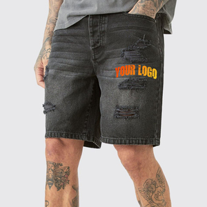 Pantalones Cortos de Mezclilla Lavada de Algodón 100% para Hombre, Estilo Casual de Verano, Sólidos, Cortavientos, de Cintura Media con Cremallera, Ecológicos, de Pierna Ancha, Estilo Urbano - Product Image 2