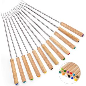 Lot de 12 fourchettes à fondue en acier inoxydable de 24 cm, bâtonnets à fondue au fromage avec manche en bois résistant à la chaleur pour les Smores au chocolat - Product Image 1