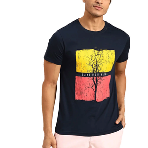 Camiseta de algodón de manga corta con cuello redondo y estampado de árbol para hombre, color azul marino, diseño casual, corte regular, Save Our Home - Product Image 1
