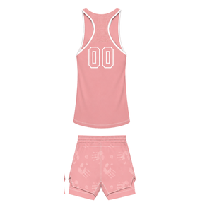 Coral Pink White <b>Swim</b> Set Sleeveless Racerback Tank <b>Top</b> with Matching Shorts Lightweight Quick Dry Training Performance Swimwear - Product Image 2