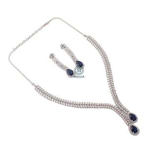 Kate V Line Sapphire Blue Bridal Jewelry Set with 18K Gold Plated Zircon Earrings - Product Image 4