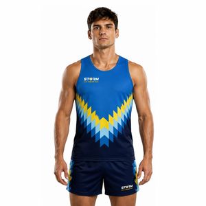 Maillot de course sans manches personnalisé pour hommes, avec impression de logo, pour clubs universitaires, compétitions sportives et de course sur piste et terrain - Product Image 2