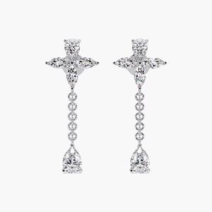 ต่างหูเพชรเลี้ยงในห้องปฏิบัติการ ทอง 14K 2.75 กะรัต รูปทรงมาร์คีส์ ดีไซน์ดอกไม้ ประดับโซ่รูปหยดน้ำ สง่างาม เหมาะสำหรับใส่ทุกวัน ของขวัญเครื่องประดับสุดหรู - Product Image 1