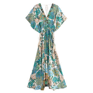 Vestido maxi informal con estampado floral para mujer, vestido con cuello cuadrado y aberturas - Product Image 1