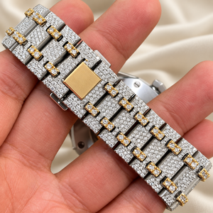 Montre de luxe Raj Gems en moissanite, verre 41 mm, ton or, mouvement à quartz analogique, bracelet en acier inoxydable, unisexe, 20 mm, étanche - Product Image 3