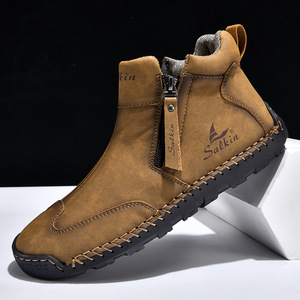 Nouvelles bottines Martin grande taille pour hommes, design à fermeture éclair, chaussures décontractées d'extérieur, bottes plates cousues à la main - Product Image 2