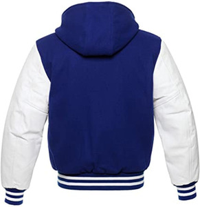Varsity Jacket with Wool Body and Genuine Leather Sleeves Classic Letterman Style College Jacket for <b>Men</b> - Product Image 3