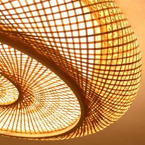 Lámpara de Techo de Bambú y Ratán al por Mayor, Lámpara Colgante Redonda Tejida a Mano, Pantalla de Iluminación LED para Comedor y Dormitorio, Decoración OEM ODM - Product Image 5
