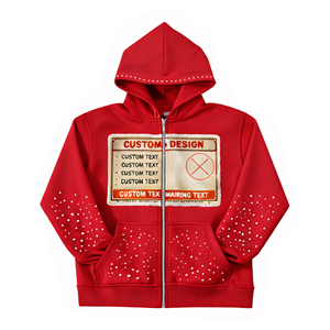 เสื้อฮู้ดซิปโอเวอร์ไซส์ลายกราฟิกฤดูหนาวปี 2026 รุ่นใหม่ ผ้าฝ้าย 100% ตกแต่งโลโก้ด้วยคริสตัลแบบ DTG สั่งทำได้ ไม่มีกระเป๋า ไม่มีเชือกผูก - Product Image 4