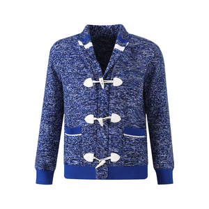 Suéter Cárdigan Clásico de Punto con Cuello en V Azul y Blanco Sigma Premium para Mujer, con Bolsillos de Parche, Estilo Casual de Invierno - Product Image 1