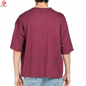 T-shirt Homme Oversize Col Rond Manches Courtes Uni Streetwear avec Logo Personnalisé sur le Devant 100% Coton Écologique Respirant - Product Image 3
