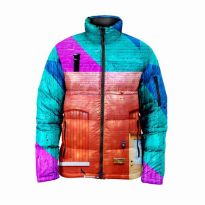 แจ็คเก็ตบอมเบอร์ยีนส์วินเทจทรงโอเวอร์ไซส์สำหรับผู้ชาย ดีไซน์ทันสมัย สวมใส่สบาย ระบายอากาศได้ดี กันน้ำ ลายพิมพ์ซับลิเมชั่น ทรงสแตนด์วอช - Product Image 1