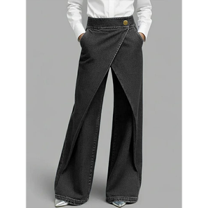 Pantalon en jean asymétrique à jambes larges (ou "Jean palazzo croisé à l'avant") - Product Image 3