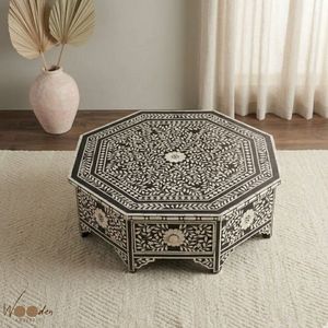 Mesa de Centro Moderna de Madera con Incrustaciones de Hueso Hexagonal, Mesa Decorativa para Sala de Estar, Muebles para el Hogar - Product Image 3