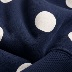 Ensemble de survêtement 2 pièces pour homme à pois, bleu marine, sweat-shirt à col rond, pantalon ample en molleton, décontracté, streetwear, logo personnalisé, vente en gros - Product Image 5