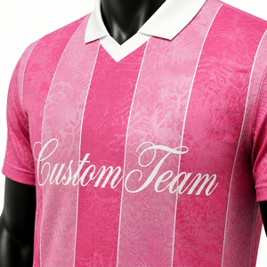 Maillot de football personnalisé pour homme, rose rayé, sublimé, manches courtes, col rond, polyester respirant, coupe athlétique, 160g - Product Image 6